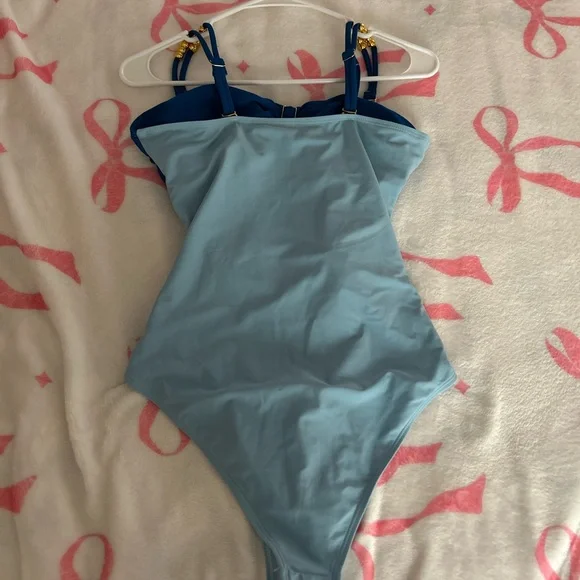 SHEIN Blue Gradient One-Piece Swimsuit with Gold Accents - Picture 2 of 2